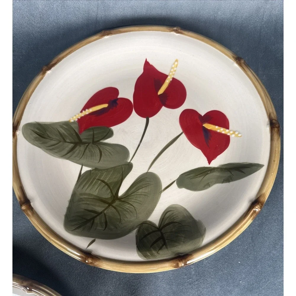 Kauhale Living Stoneware Handpainted‎ Anthurium Flower Plate 10 6/8